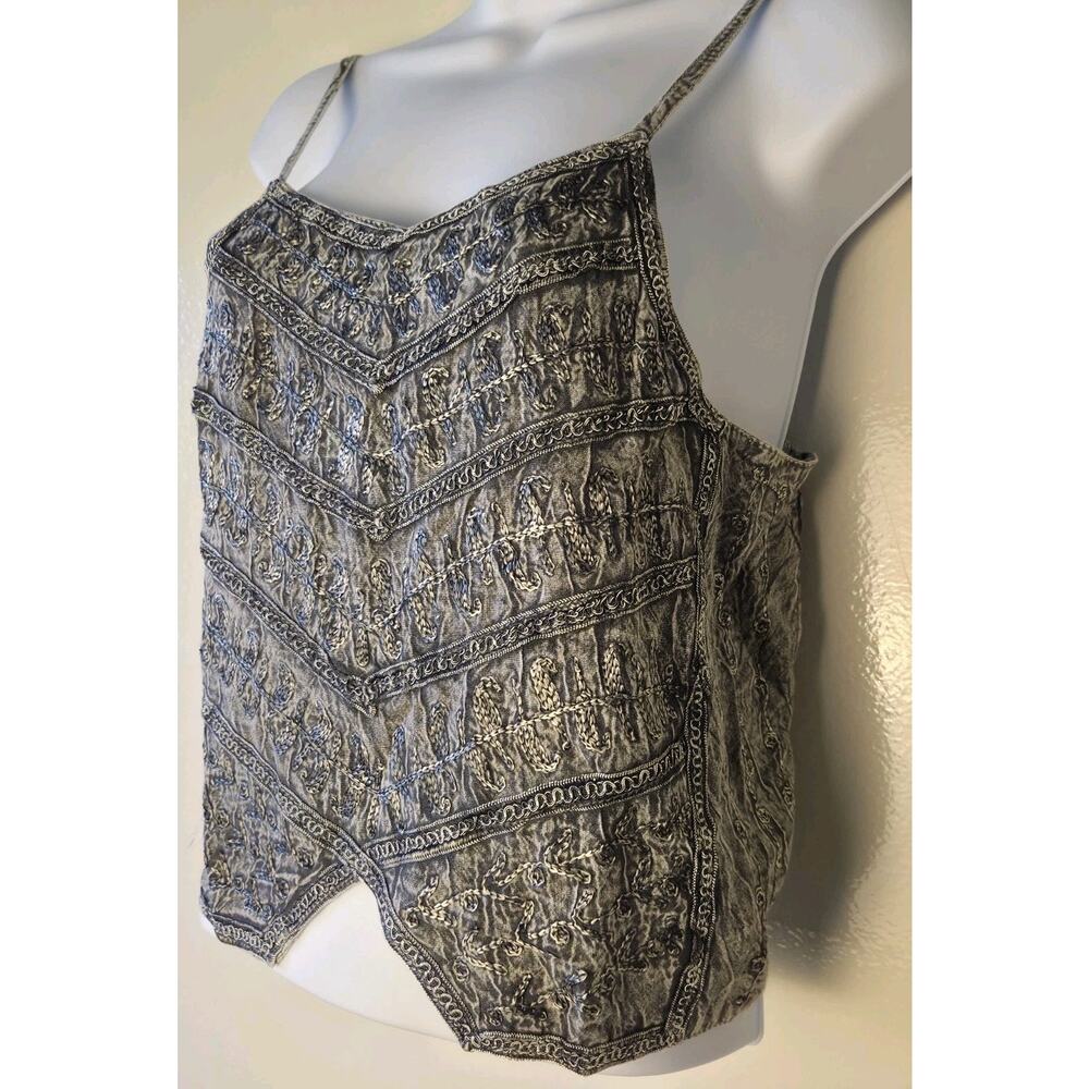 New Ocean Queen Bohemian Cropped Beachy Camisole Top Gray Size S Adj Straps